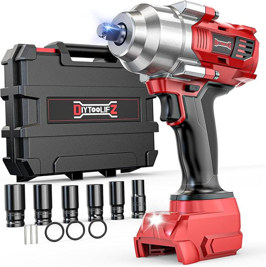 Cordless Impact Wrench 1/2" Compatible with Milwaukee 18v Battery, 750 Ft-lbs High Torque Impact Driver with 6Pcs Sockets & Storage Case, Brushless Impact Gun with 4-Speed & LED Light(Bare Tool)