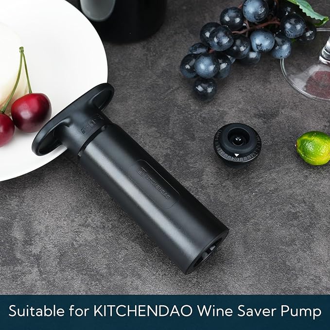 KITCHENDAO Wine Saver Vacuum Stoppers for Wine Bottles,Keep Wine Fresh for Up to a Week with Airtight Seal,Suitable for KITCHENDAO Wine Saver Pump,Set of 2 (Black)