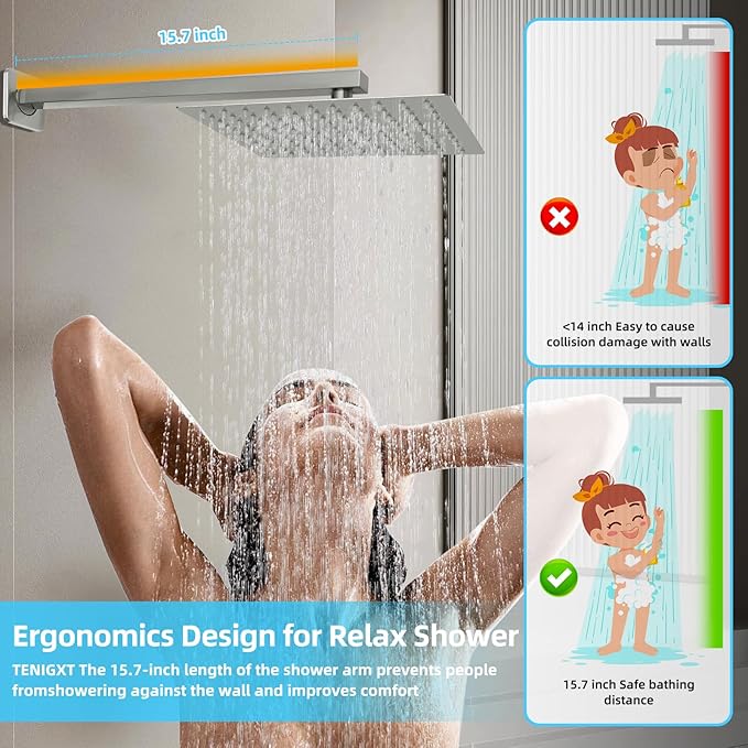 Bathroom Shower Faucet Set，12 Inch Rain Shower Head with Handheld Spray，Brass Shower Valve Trim Kit，Wall Mounted Square Rain Shower System (Brushed Nickel)