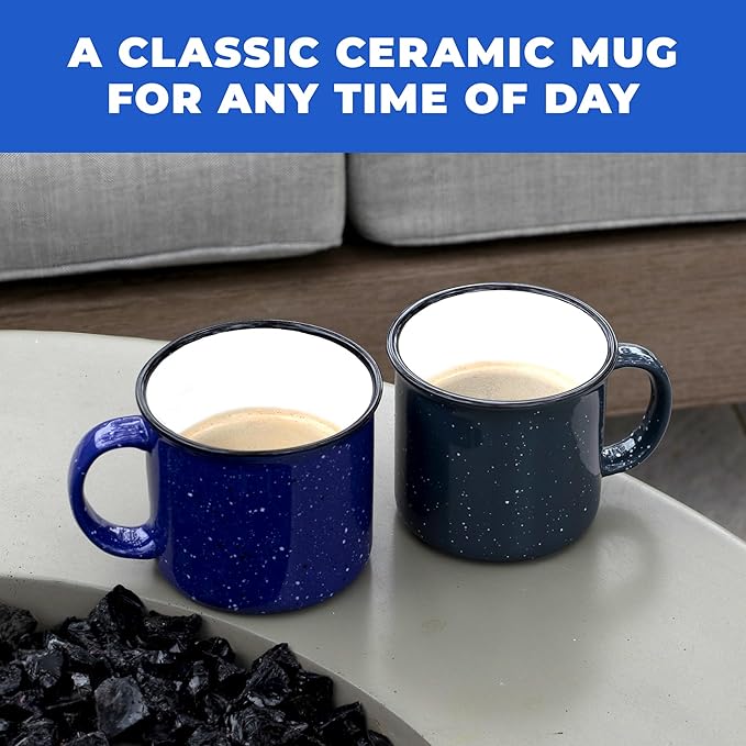 Set of 8 Ceramic Campfire Mugs – 15 Oz, Teal – Coffee & Tea Cups for Home, Work, Travel, Camping – Customizable, Great for DIY, Events, Companies