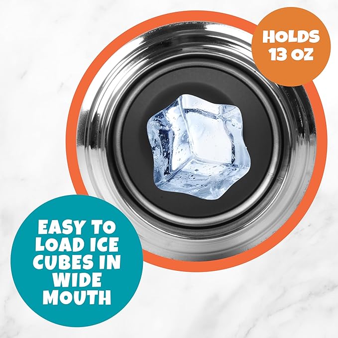 Bentology Stainless Steel 13oz Insulated Kids Water Bottle w Built In Straw- Easy to Open, Reusable BPA-Free, Fits in Most Lunch Boxes for Boys, Girls, School, Sports, Camp- Keep Drink Cold All Day