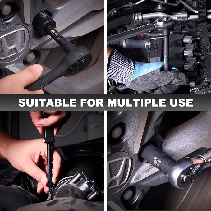 70pcs 3/8" Drive Impact Socket Set,Standard SAE(5/16 to 3/4-Inch) Metric Size(8-22mm), CR-V Steel Deep Socket Kit, Adapters, Ratchet Handle, Screwdriver Bit Set, Sliding T Bar, 6 Point