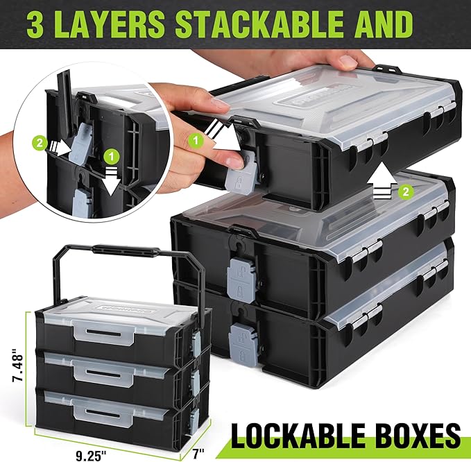 WORKPRO 43PCS Cordless Lithium-ion Drill Driver & Toolbox, 8V 2.0 Ah Power Drill Set with Household Hand Tool Kit, Battery Powered Screwdriver with Stackable Tool Box