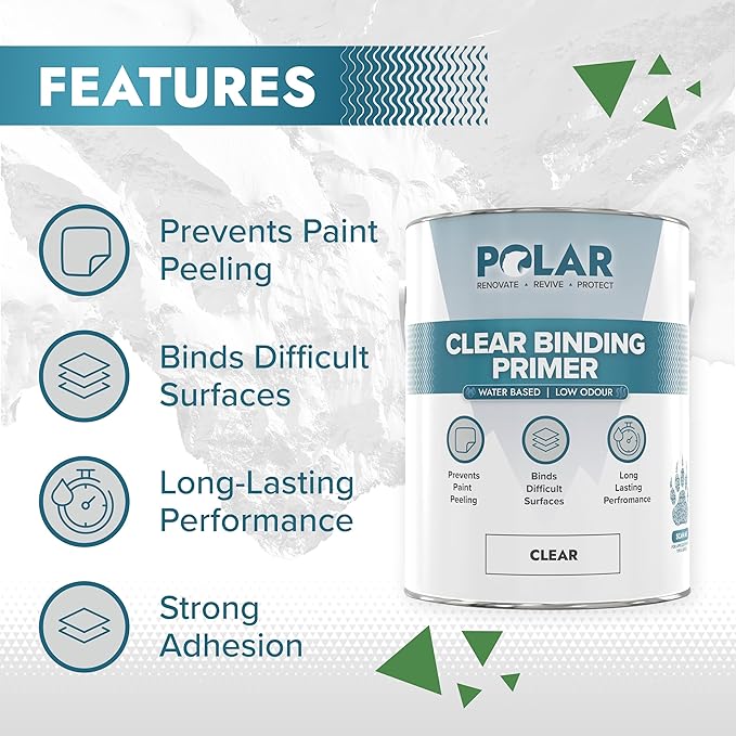 Polar Clear Binding Primer - 84 Fl Oz - High-Adhesion Primer for Drywall, Plaster, Cement, Stucco & Wood - Interior & Exterior Clear Base Coat & Paint Prep