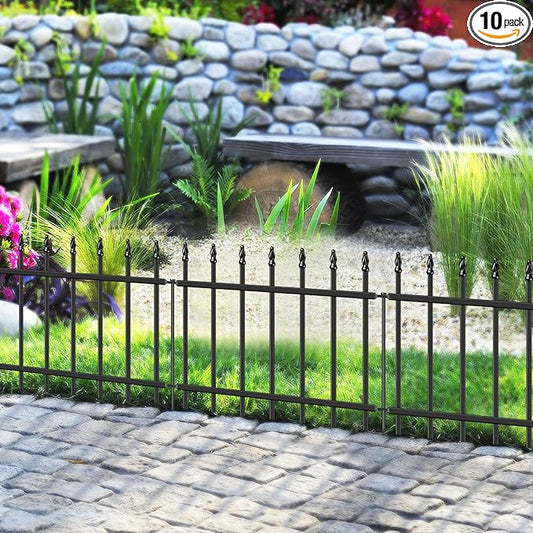 Decorative Metal Garden Fence 18 in H x 20 ft L, Small Border Fence Roman Column Deco, Garden Fencing for Yard Flower Bed Lawn Landscape Outdoor, 10 Panels + 11 Stakes Black