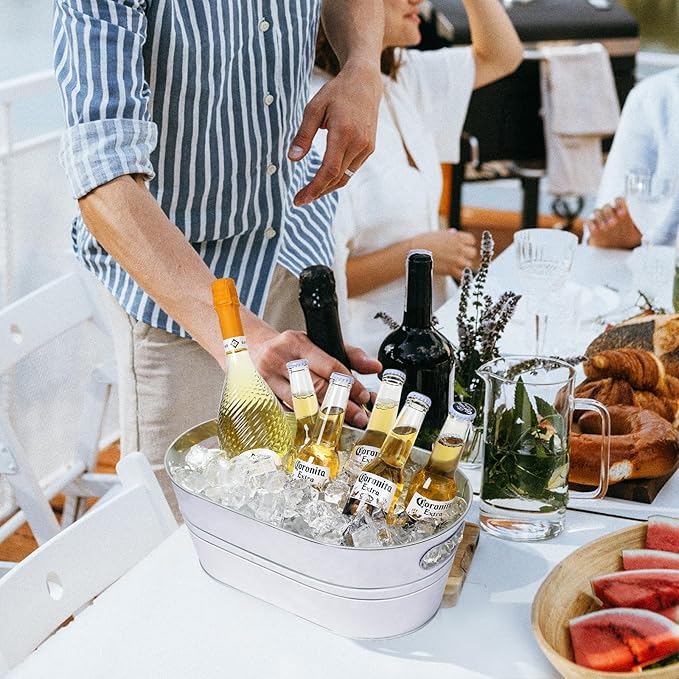 Galvanized Tub 4Pcs Ice Bucket 3 Gallon Beverage Tub Metal Beverage Buckets Ice Buckets for Parties Mimosa Bar Supplies for Beer Champagne Cocktails（Silvery）