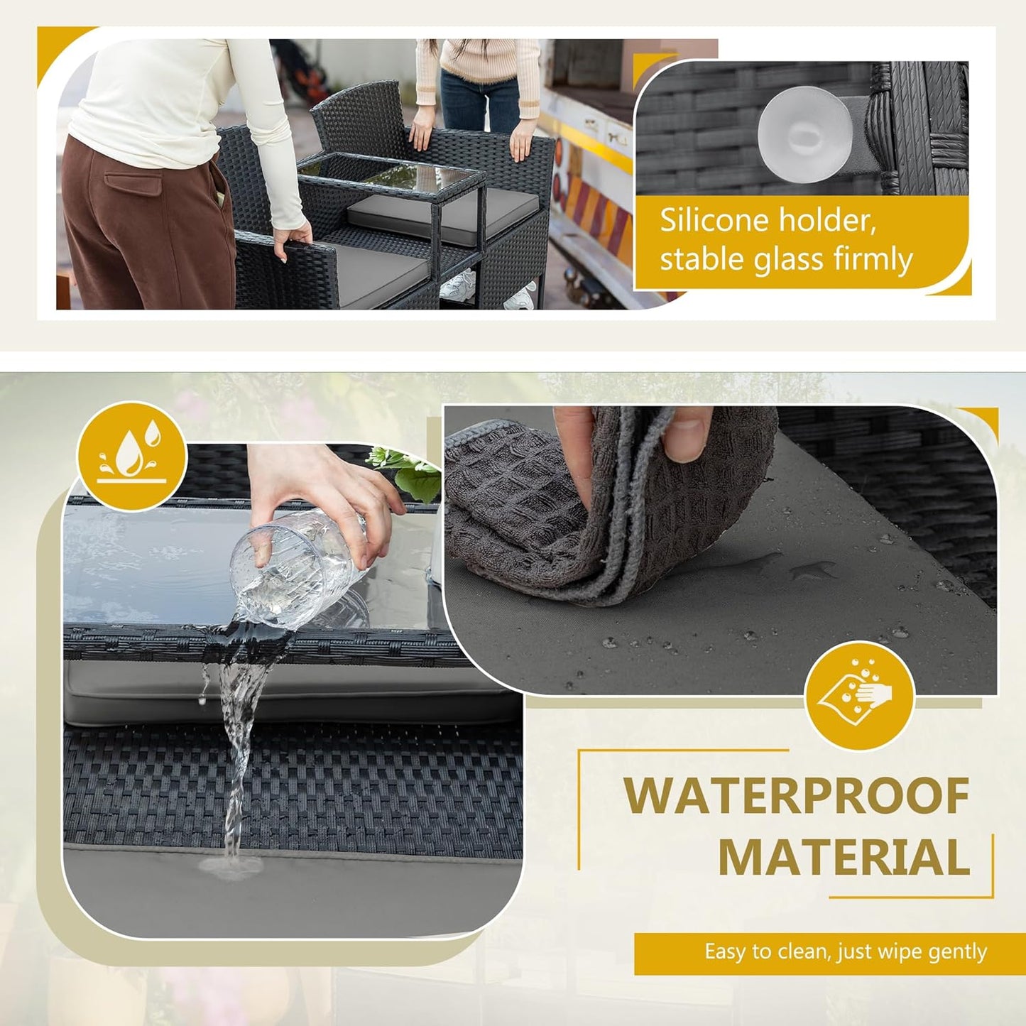 Flamaker Outdoor Furniture Patio Loveseat Wicker 2-Seat with Built-in Table and Cushions Rattan Porch Chairs Bench for Balcony, Lawn, Backyard (Grey)