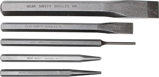 Mayhew Tools 90402 Punch and Chisel Set, Blast Finish, 5-Piece