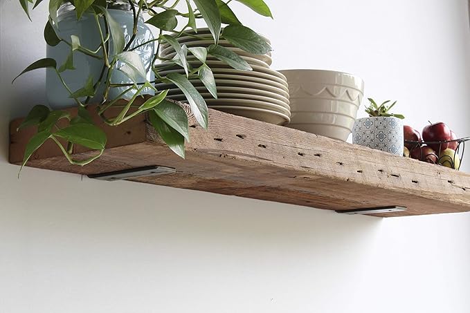 Urban Legacy Reclaimed Barn Beam Deep Shelves | Deep Shelves with Brackets Included, Set of 2 | (Natural Low Profile Bracket, 48" x 11" x 3")