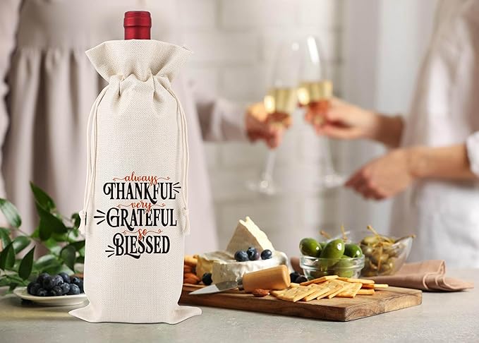 Grateful Wine Bag,Thank You Friend for the Gift,Party Thank You Favor,Family Holiday Gifts,Thank You Gifts for Colleagues,Employee,Family,Women,Social Workers,Bosses,1 Drawstring Gift Wine Bag,Q28