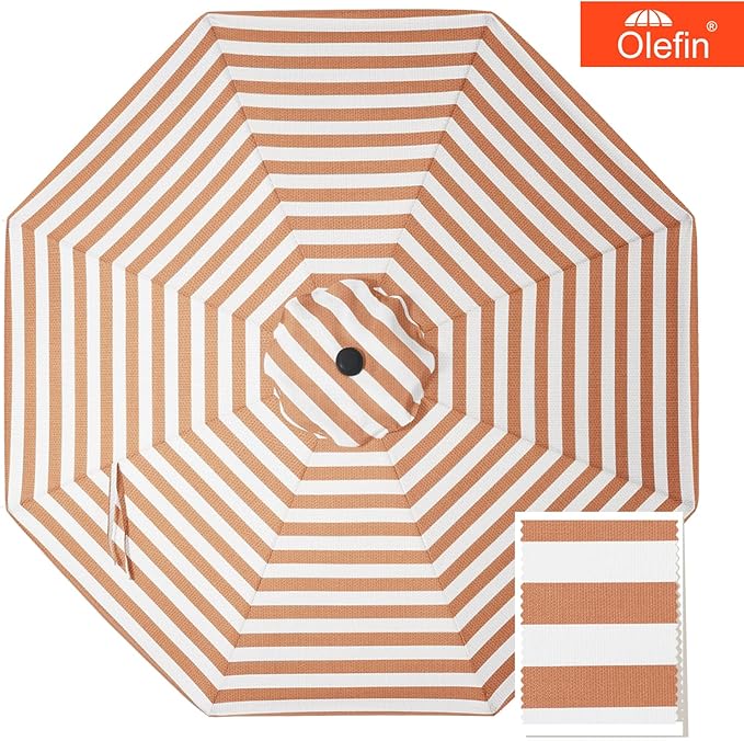 MASTERCANOPY 5-Year-Non-Fading Olefin 9FT Patio Umbrella Replacement Canopy-Orange&White Canopy Only