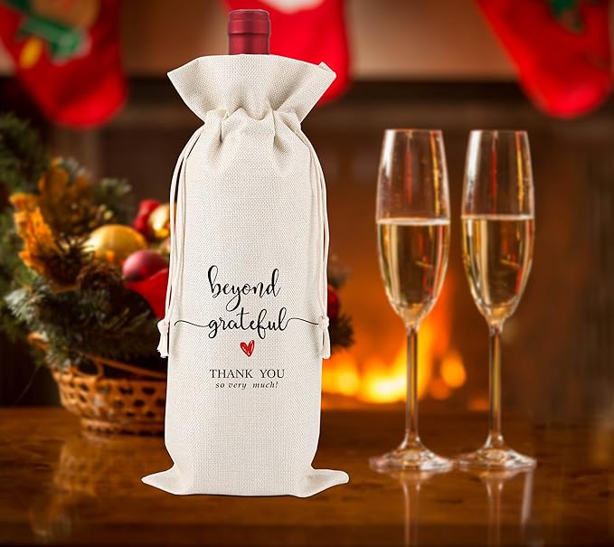 Grateful Wine Bag,Thank You Friend for the Gift,Party Thank You Favor,Family Holiday Gifts,Thank You Gifts for Colleagues,Employee,Family,Women,Social Workers,Bosses,1 Drawstring Gift Wine Bag,Q27