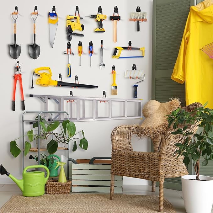 LANDNEOO Garage Hooks, 20-Pack Steel Garage Accessories for Organization and Storage, Heavy Wall Mount Duty Hooks with Anti-Slip Coating for Hanging Ladder, Bike, Power Tools and More Tools, Orange