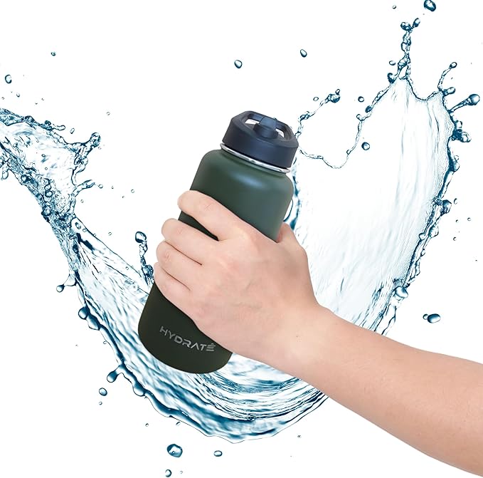 HYDRATE Insulated Stainless Steel Water Bottle - Large Reusable Flask with Leak-Proof Design and Convenient Handle - Double Vacuum Insulation for School, Work, or Adventure