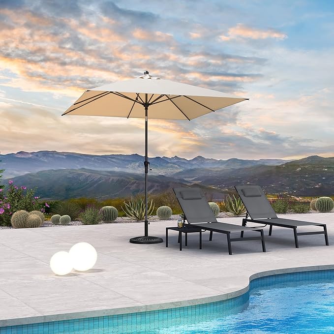 PURPLE LEAF 8' x 8' Square Patio Umbrella Outdoor Table Umbrella Aluminum Frame Market Umbrella Sun Umbrella with 8 Sturdy Ribs & Tilt for Garden Deck Lawn & Pool Beige