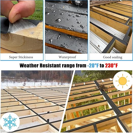 Butyl Joist Tape for Decking 2''×50', 6 Pack Weather-Resistant Deck Joist Tape, Waterproof Seal Antiseptic Butyl Joists Tape,Self-Adhesive Flashing Joists Tape for Wood Decks Beams Roof