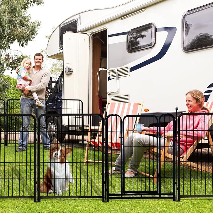 Garden Fencing 40 inch High, 8 Panels Total 17.7 Ft(L), Gate 17.7 Inches Wide with Low Sills, Dog Fence Outdoor for Yard. Rabbit Fence for Garden, Large Dog Pen, Border Fencing for Flower Beds