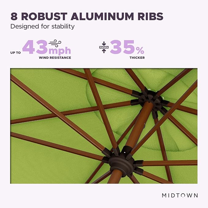 Midtown Umbrellas Sunbrella Umbrella Outdoor Patio Umbrella 2-9 Feet in Sunbrella Macaw Acrylic Fabric, Auto-Tilt Aluminum Frame For Backyard Umbrella, Deck Umbrella & Porch Umbrella - Wooden Pole