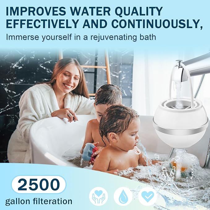 Bath Ball Filter，Bathtub Water Filter For Tub Faucet, Removes Contaminants For Softer, Smoother Skin, BPA Free