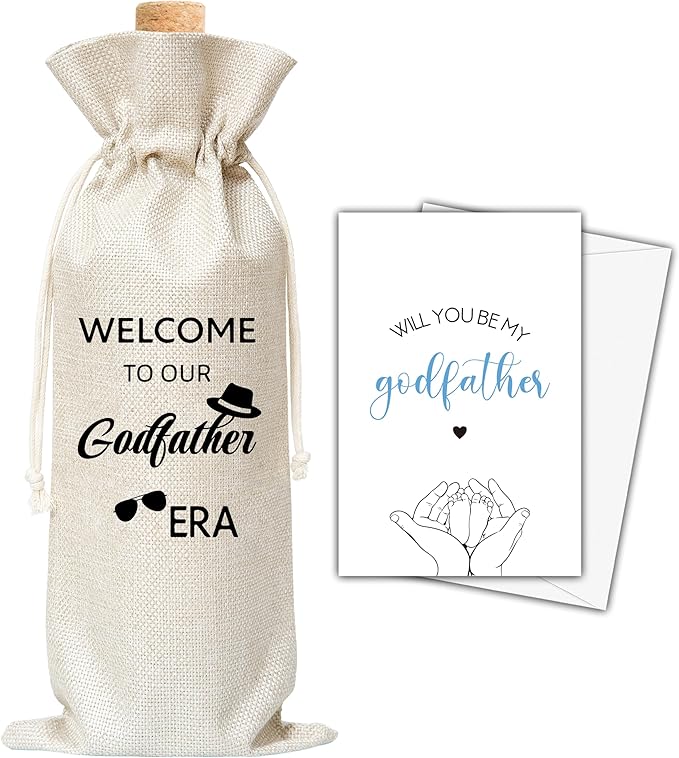 Godfather Gifts Wine Bag & Card, Godfather Proposal Gifts, Wine Bag For God Father, Welcome To Our Godfather Era Wine Bag For Baby Shower Baby Announcement Baptism, Will You Be My Godfather Gifts -01