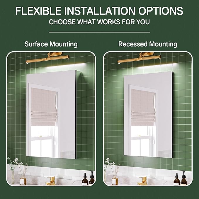 20''×30'' Mirrored Medicine Cabinet,Vanity Mirror with Door, Storage Cabinet for Bathroom, Adjustable Shelves, Blum Hinge Soft Close Door, Left Swing