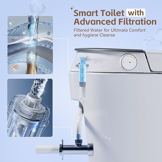 Smart Toilet with Powerful Flush, for Low Water Pressure, Luxury Smart Toilet built-in bidet with Instant Warm Water, Auto Open& Close Lid and Kick Control, Deodorization, Night Light