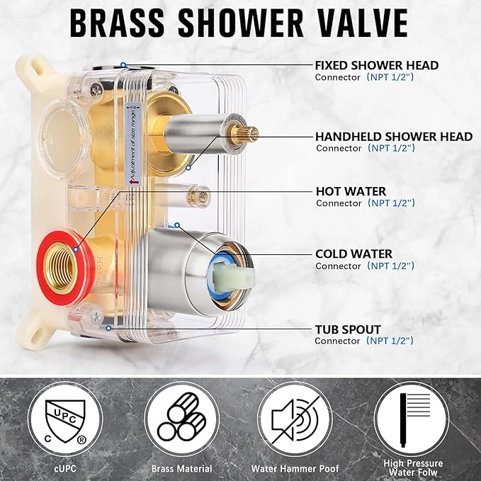 10 Inch Rainfall Shower System with Tub Spout - Wall Mounted Complete Combo with Solid Brass Pressure Balancing Valve, High Pressure Shower Head, Handle Set & Installation Accessories Brushed Nickel