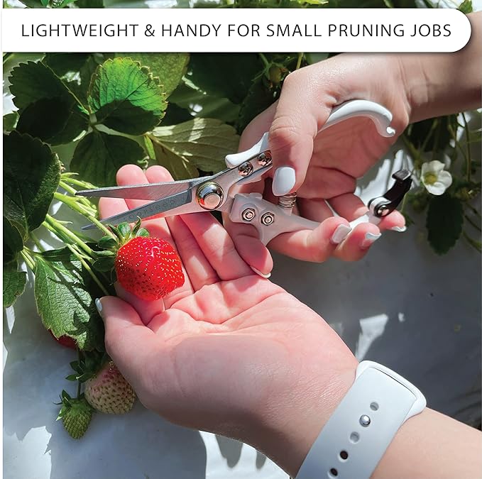 Plant Pruning Shears with Vegan Leather Sheath Garden Trimming Scissors with Belt Holster Bonsai Trimmers Herb Snips Flower Clippers Garden Tools 2 Piece Bundle (White & Black)