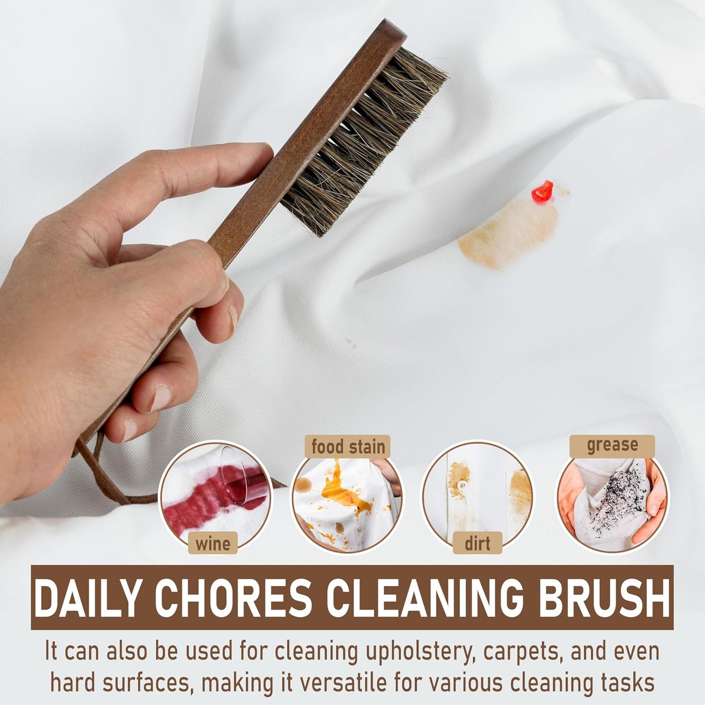 Takavu Horsehair Laundry Stain Brush Set (2 Pack) - Soft Bristle Spot Cleaner for Delicate Fabrics, Clothes Pre-Wash, Gentle Garment Care Tool