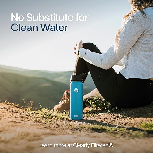 Clearly Filtered 20oz Water Bottle/Targets 220+ Contaminants/Double-Wall Insulated Stainless Steel Filtered Water Bottle BPA/BPS-Free Phthalate-Free Filters Fluoride Lead Chlorine (Teal Blue)