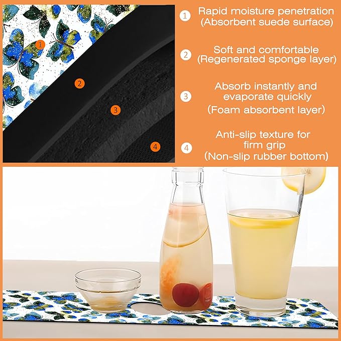 Kitchen Faucet Mat Colorful Butterfly Animals Kitchen Sink Splash Guard Faucet Mat,1 PC Splash Guard Behind Faucet Drip Catcher for Kitchen,Dish Drying Mat,Bathroom Faucet Mat 23.5""X5.5""