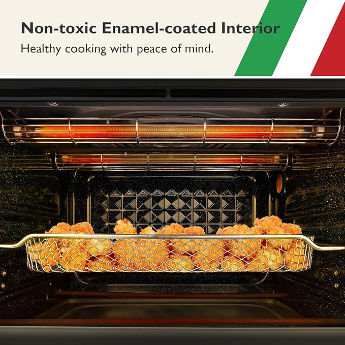 VAL CUCINA Air Fryer Toaster Oven Combo 10-in-1 Countertop Oven with Graphene Heating and True Convection, Non-Toxic Enamel Interior, Bake 12" Pizza, 6 Slices Toast, with Enamel Baking Pan Easy Clean