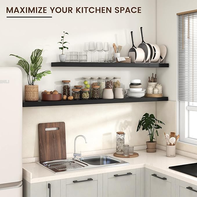 Floating Shelves for Wall, Large Wall Mounted Shelves with Invisible Brackets, Long Wood Floating Shelf for Living Room, Bedroom, Kitchen, (Black, 72" W x 9" D x 1.5" H)