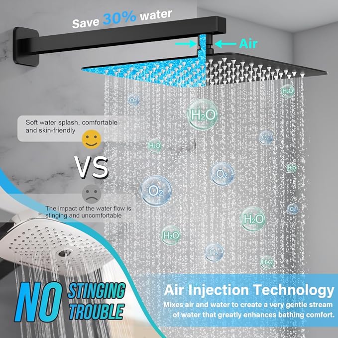 Black Shower System, Shower Faucet Set Bathroom Square Rain Shower Head and Handle Set, Wall Mounted Shower Fixtures With Shower Valve and Trim Kit 10 inch Matte Black