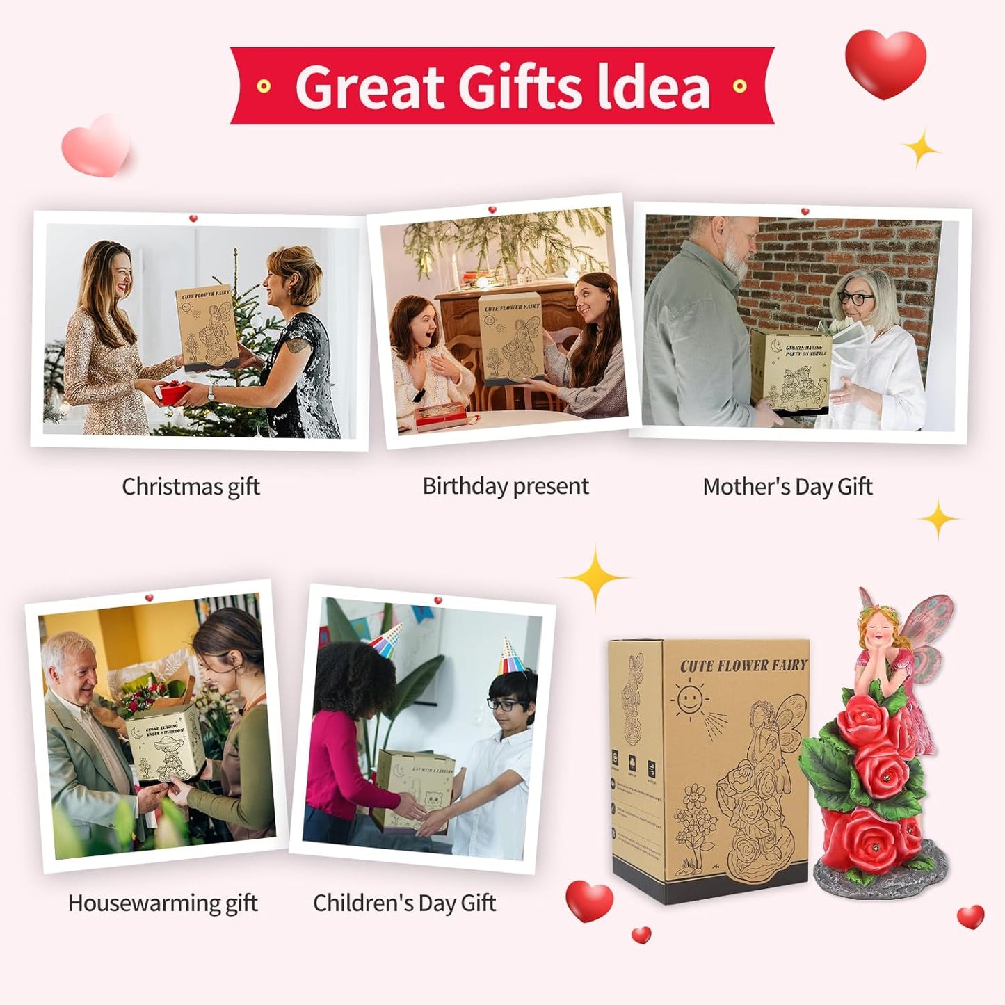 Solar Garden Outdoor Statues Cute Flower Fairy with 7 LED Solar Figurine for Lawn,Patio, Balcony, Yard Unique Housewarming Gift, for Woman, Mom, Grandma