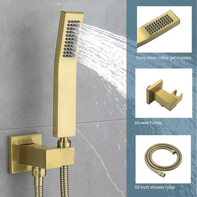 JOYWELL Bathroom Shower Faucets sets Complete Brushed Gold Bath tub Shower Faucet set with 8" Shower Head/Handheld Shower and Tub Faucet Combo