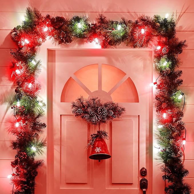 Brightown 25 Pack C9 LED Christmas Light Bulbs, Red and Pure White Plastic C9 Shatterproof LED Bulbs Replacement for Christmas String Lights, E17 Intermediate Base