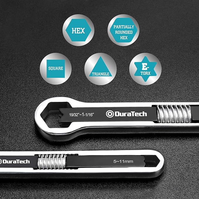DURATECH Universal Wrench Set, Adjustable Wrench Set, SAE & Metric, 8-inch&10-inch, 44 sizes in 2 Piece, Drop Forged, ANSI standard