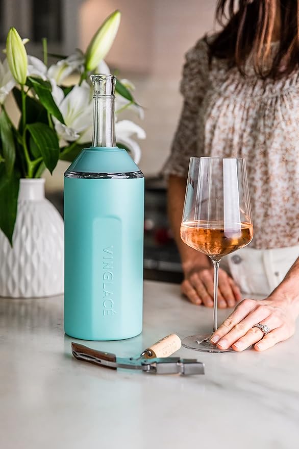 Vinglacé Wine Bottle Chiller- Portable Champagne Insulator- Stainless Steel Wine Cooler Sleeve, Sea Glass