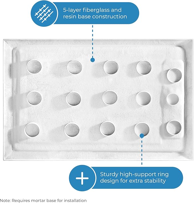 OVE Decors 54-in W x 36-in D Shower Base Pan Rectangle, Hidden Side Drain, White Acrylic, Reversible Design