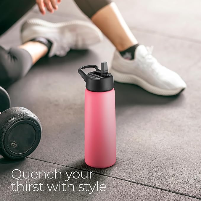 SipX™ Triple-Insulated Stainless Steel Water Bottle 25oz. With 3 Lids, BPA-Free Reusable Insulated Water Bottle Keeps Cold 24 Hours, Metal Water Bottle Made Of Sustainable Material For Hiking & Biking