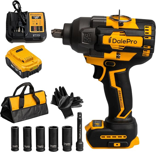 Cordless Impact Wrench 1/2 inch for DeWalt 730Ft-lbs 1000N.m - Includes 20v Battery, Charger and 1/2-5 Socket + Extension