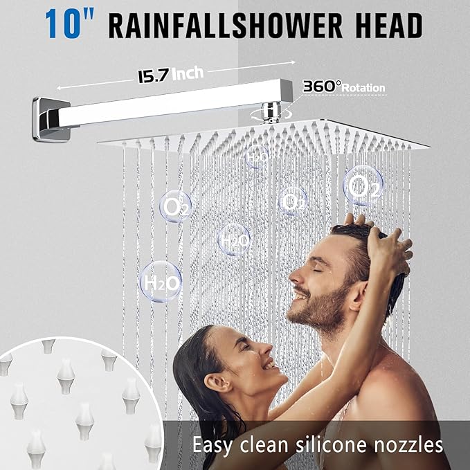 10 Inch Rainfall Shower Faucet Single Function Shower Trim Kit with Rough-in Valve Shower Set Square Stainless Steel Metal Touch-Clean Shower Head Chrome