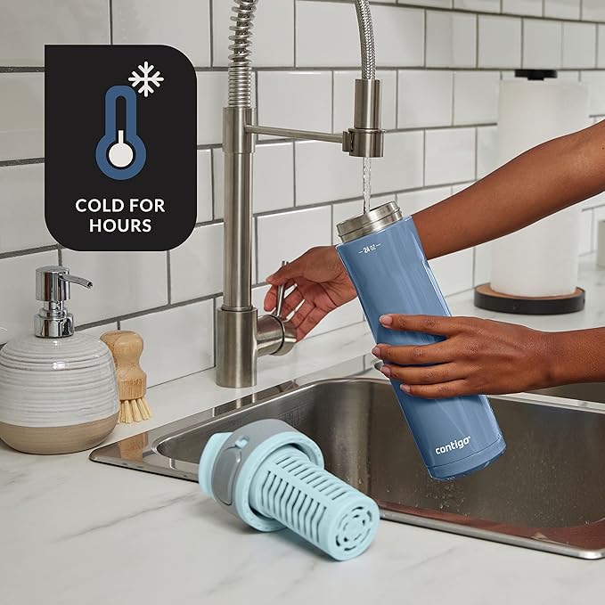 Contigo Clybourn Chill Stainless Steel FreeFlow Filter Water Bottle with AUTOSEAL, 24oz., Dark Ice