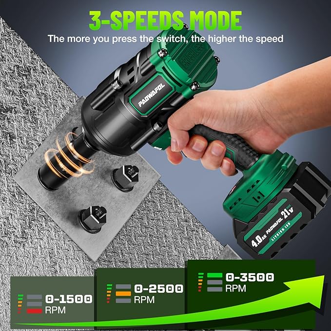 1200N.m(900ft-lbs) Brushless Impact Wrench, High Torque 1/2" Impact Gun with 2 * 21V 4.0AH Battery, Fast Charger, 5 Sockets & Storage Case, Cordless Impact Driver for Home Car Truck Tires