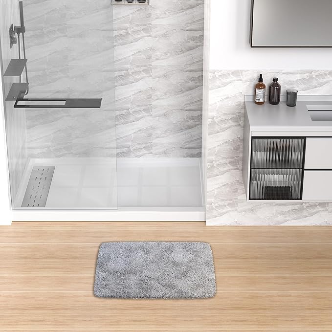 Sunrosa Shower Base 48"×36"×4", Single Threshold Shower Bases with Left Drain, Rectangle Solid Surface White Shower Pan, Slip Resistant Textured Surface, Include Stainless Steel Chrome Cover