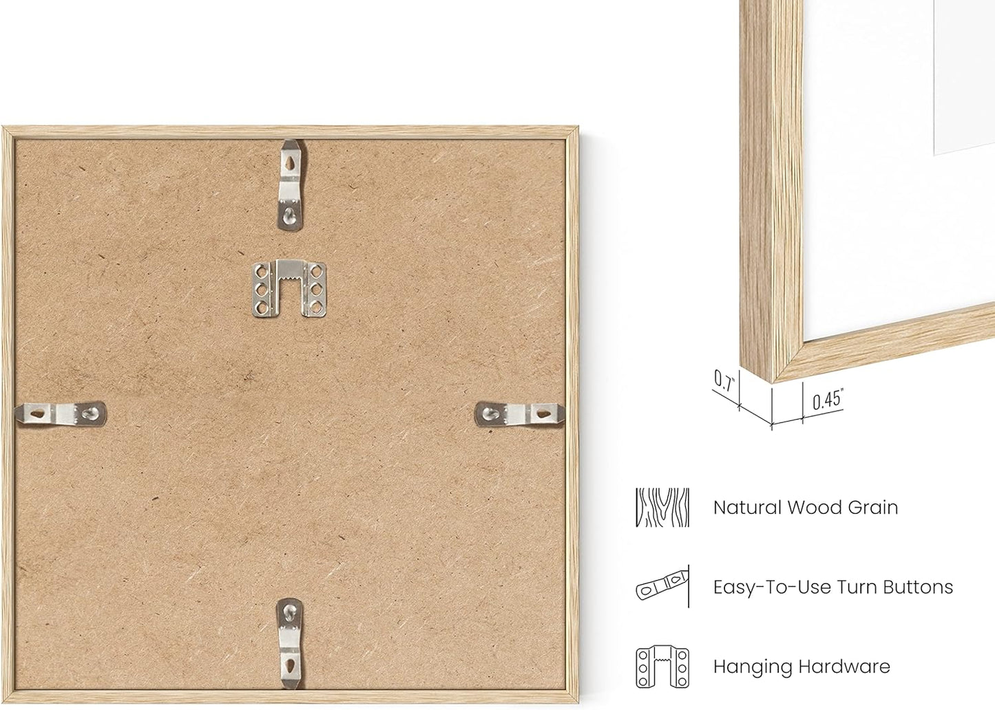 HAUS AND HUES Square Picture Frames 8 x 8 Set of 15 - Photo Gallery Wall Frame Set, Oak Wood, 8x8 Frames with Mat, Beige