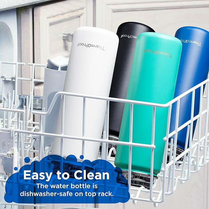 ThermoProof Hot & Cold Insulated Stainless Steel Water Bottle, Durable Leak Proof Gym Bottles for Men, Women & Kids, Double Walled Vacuum Bottles - 2 Lids (Pink, 22oz)