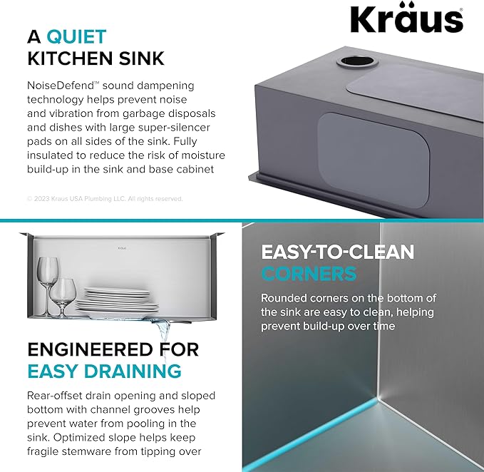 KRAUS Kore 23-Inch Undermount Workstation 16 Gauge Single Bowl Stainless Steel Kitchen Sink with Accessories, KWU111-23