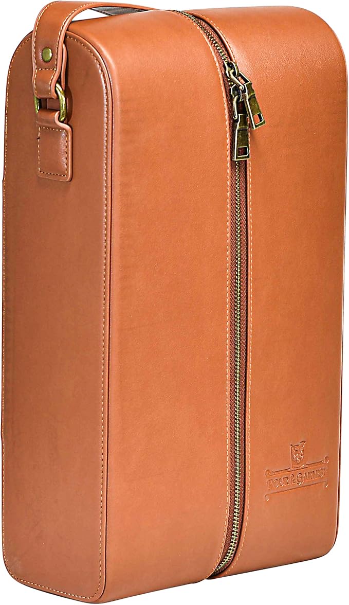 POUR & GARNISH Bourbon Whiskey & Wine Double Bottle Travel Bag with 4 Stainless Steel Double-Walled Vacuum Insulated Glasses - Makes a Great Gift!